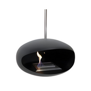 	Close-up van bio-ethanol haard aan plafond met brandende vlam en strakke afwerking