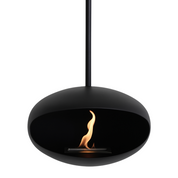 Bio ethanol plafond haard zwart met opvallende open vlam in modern rond design