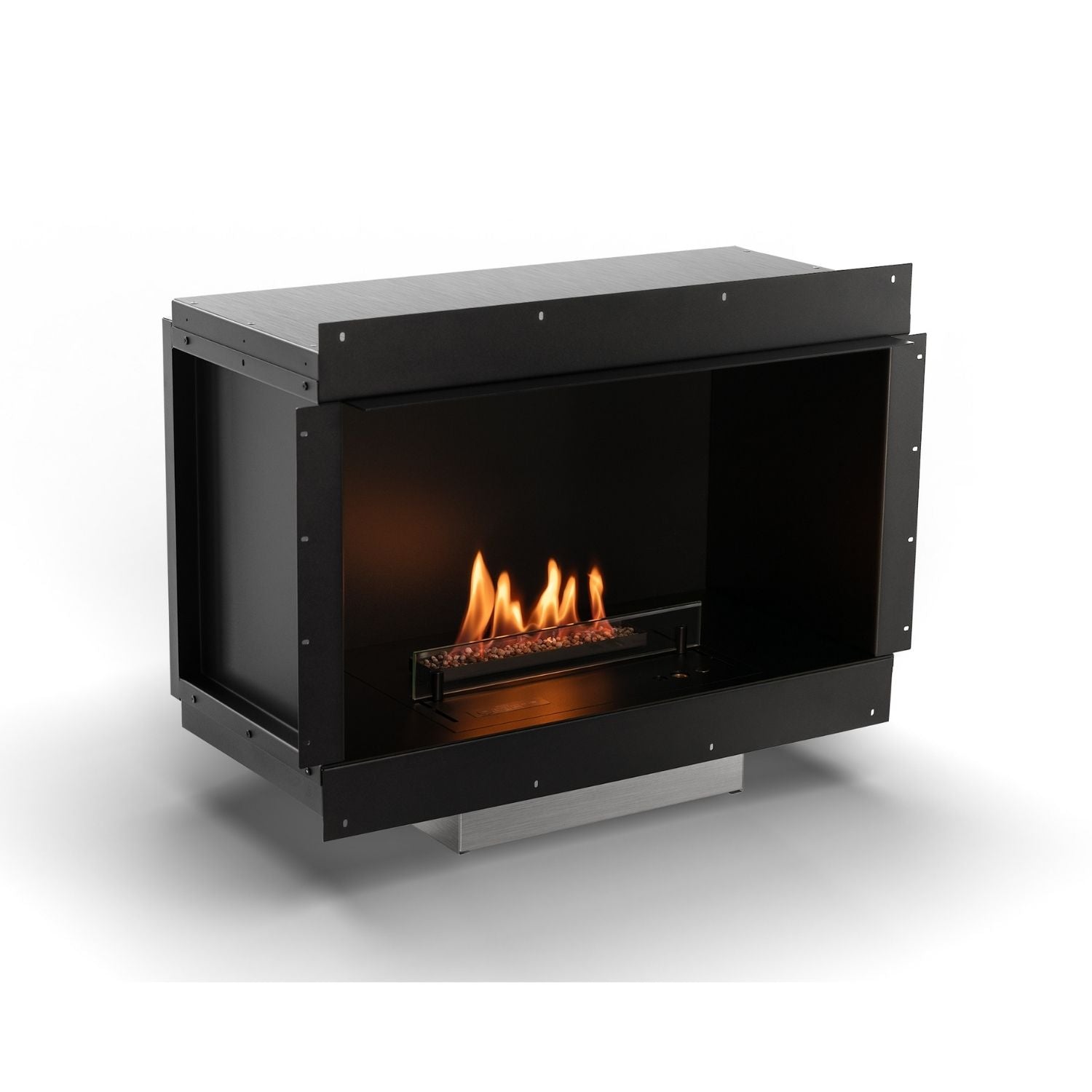 Moderne Planika Senso Fireplace inbouwhaard met zwarte afwerking en echte vlammen