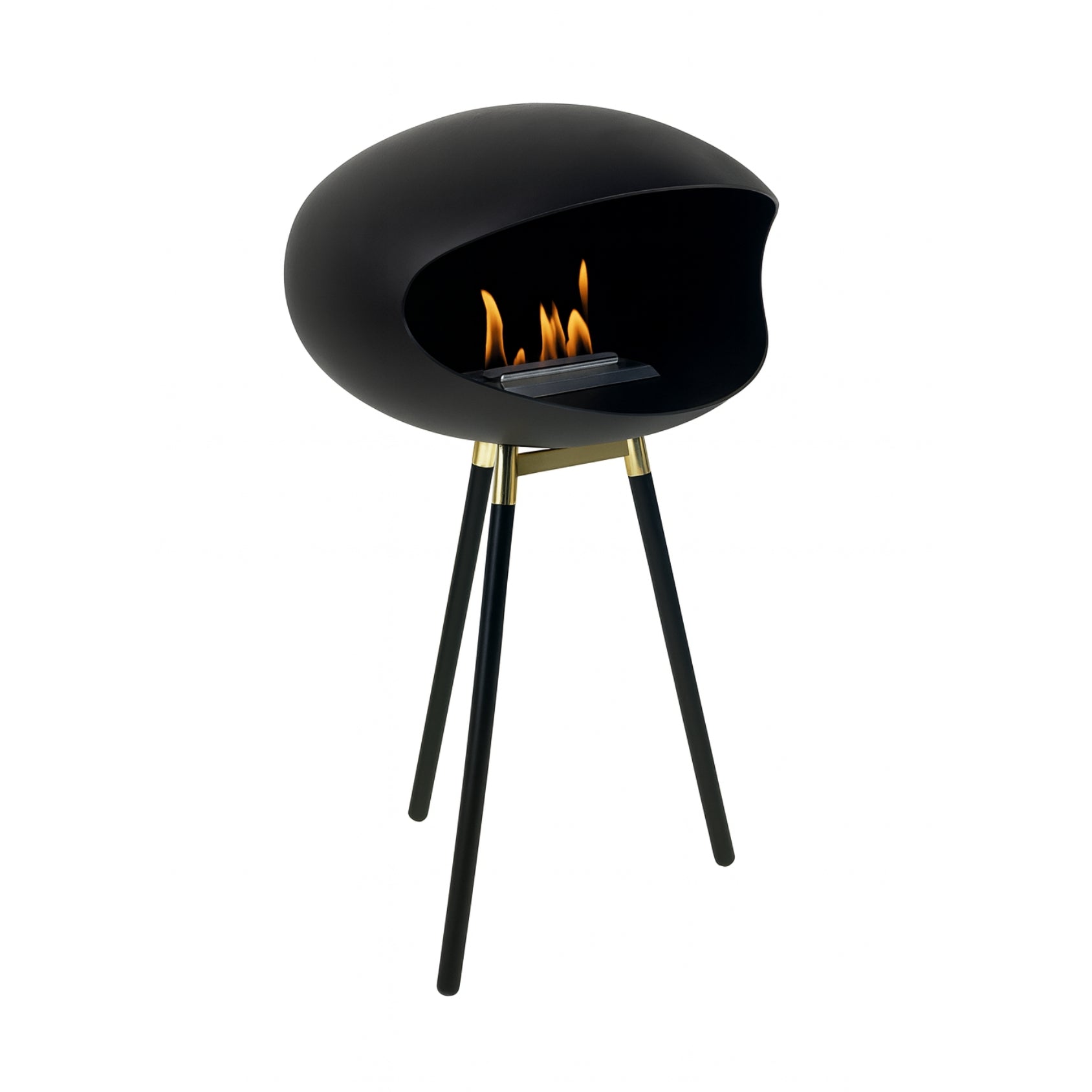 zijaanzicht bio ethanol haard met goud onderstel