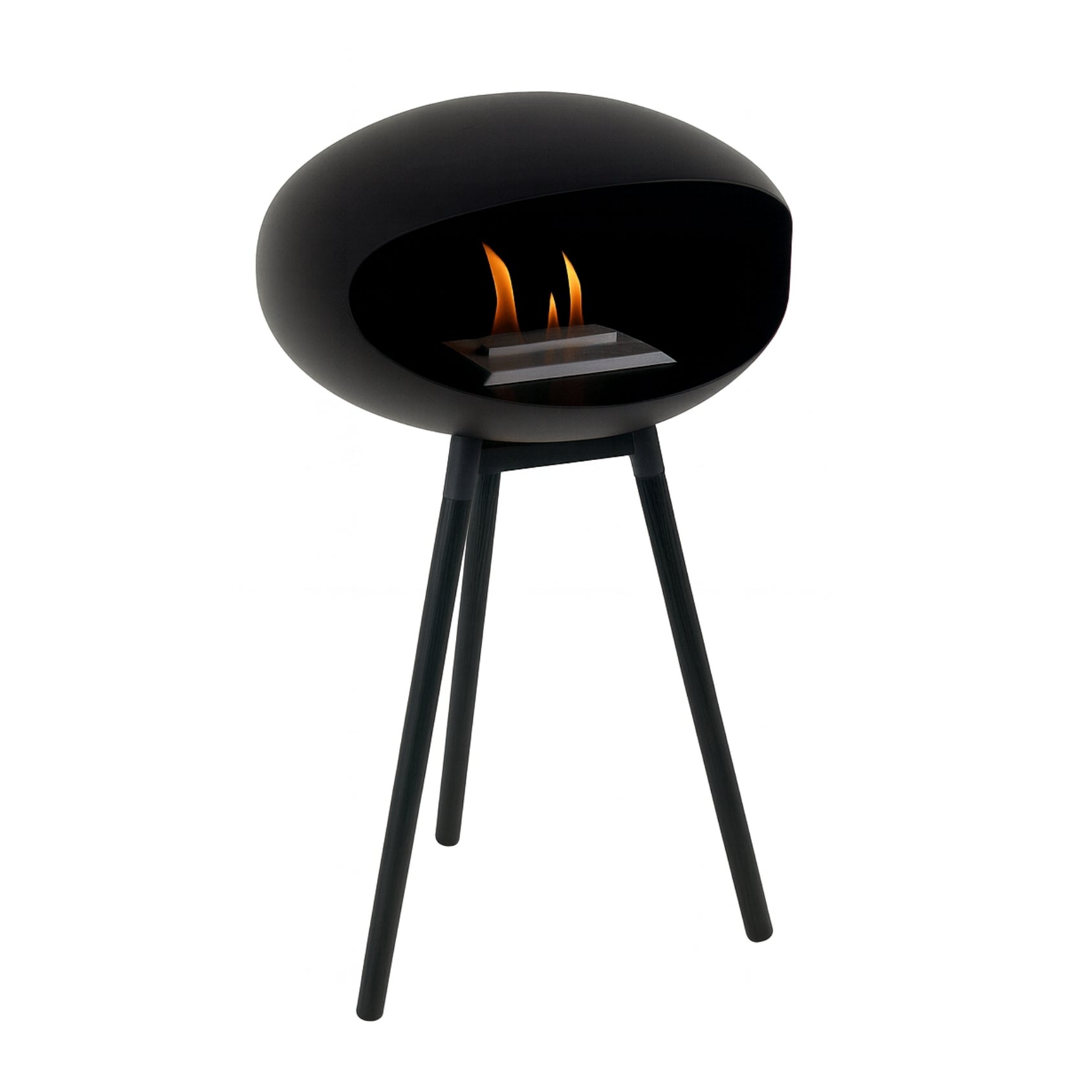 Zijaanzicht bio ethanol haarden zwart hout poten