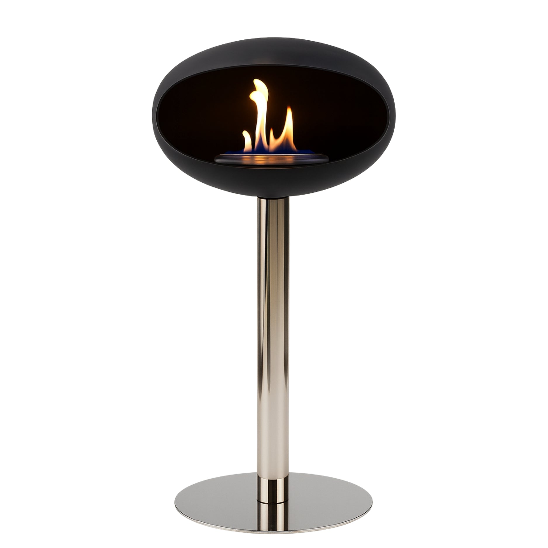 product foto bio ethanol haard zwarte met chrome poot vooraanzicht 