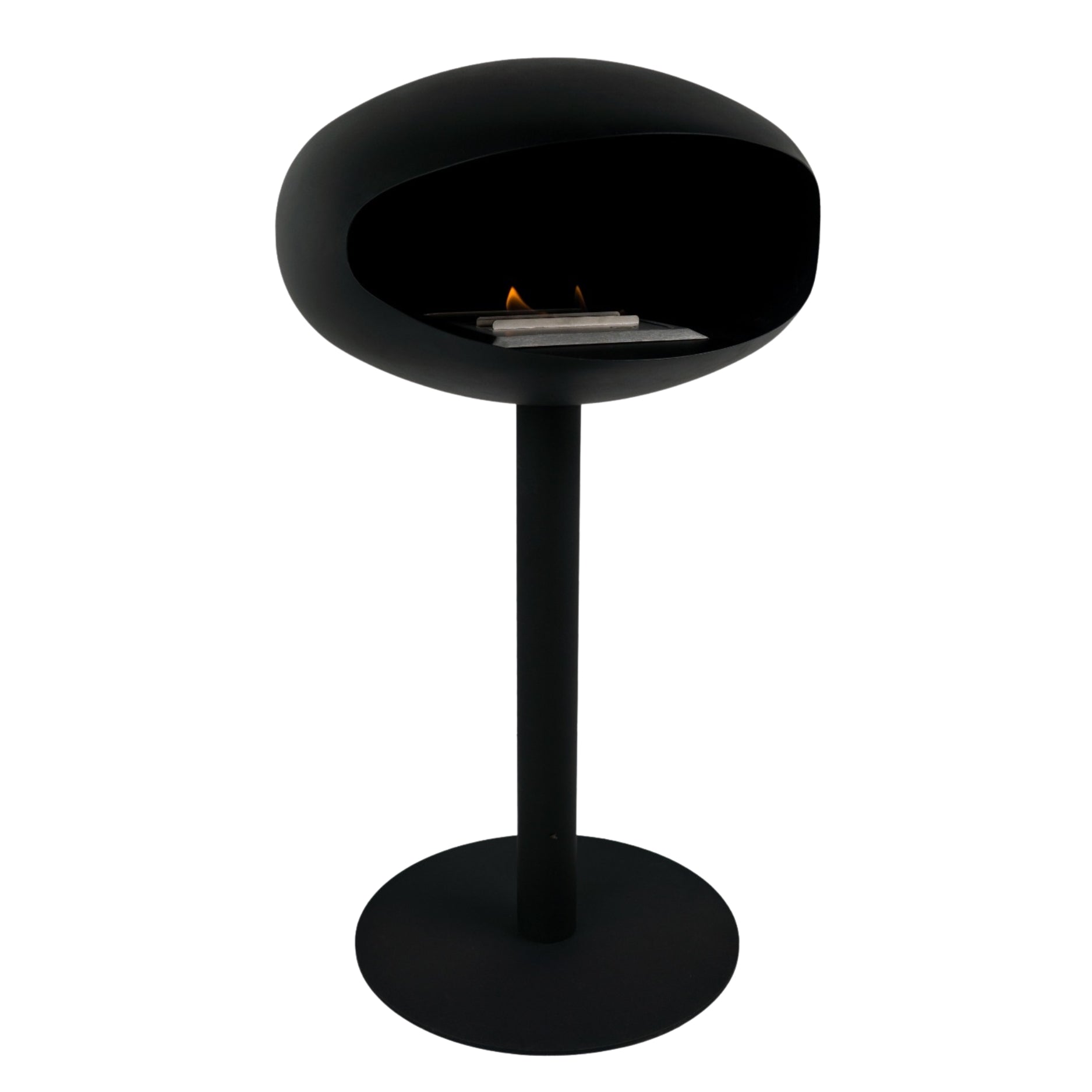 Zijaanzicht zwarte bio ethanol haard vrijstaand