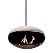 Glanzende bio ethanol plafond haard van RVS met open vuur en modern design
