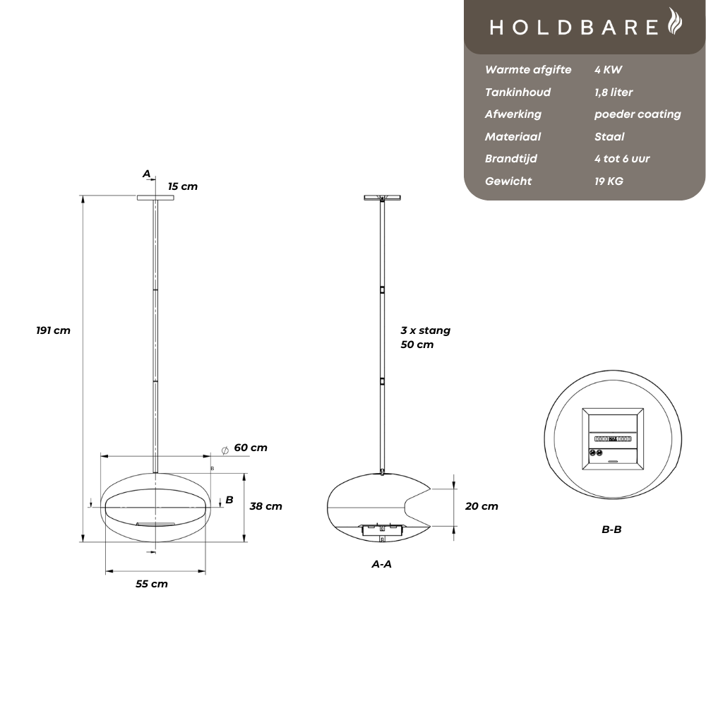 afmetingen van de loft bio ethanol haard